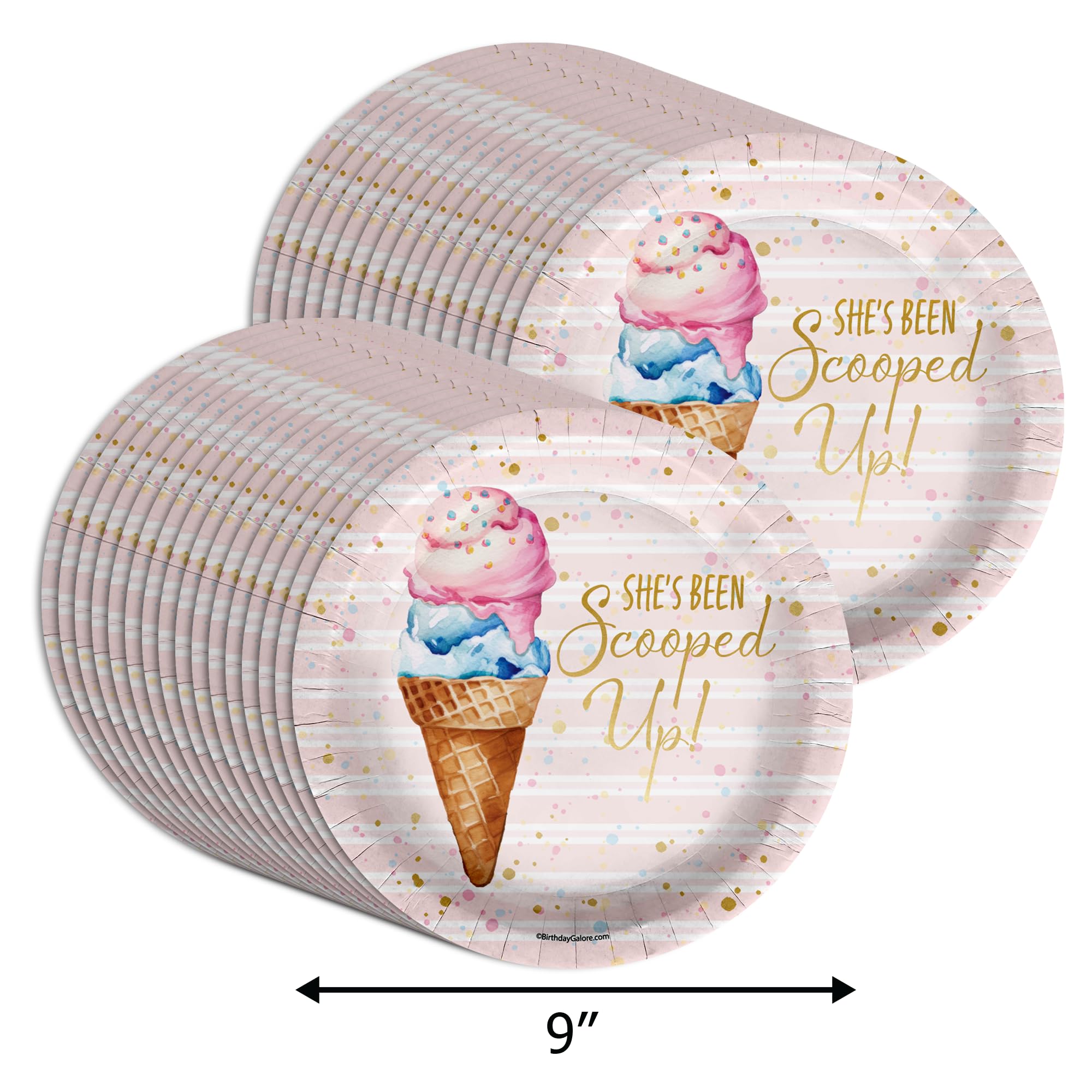 She's Been Scooped Up Scoops Ice Cream Bridal Shower Party Supplies Large 9" Paper Plates in Bulk 32 Piece