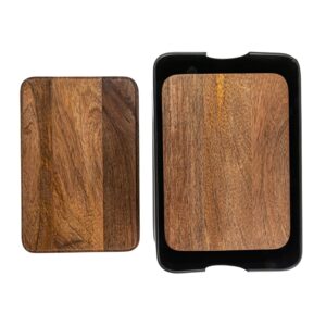 Bloomingville Metal Containers with Mango Wood Lids, Black and Walnut, Set of 2