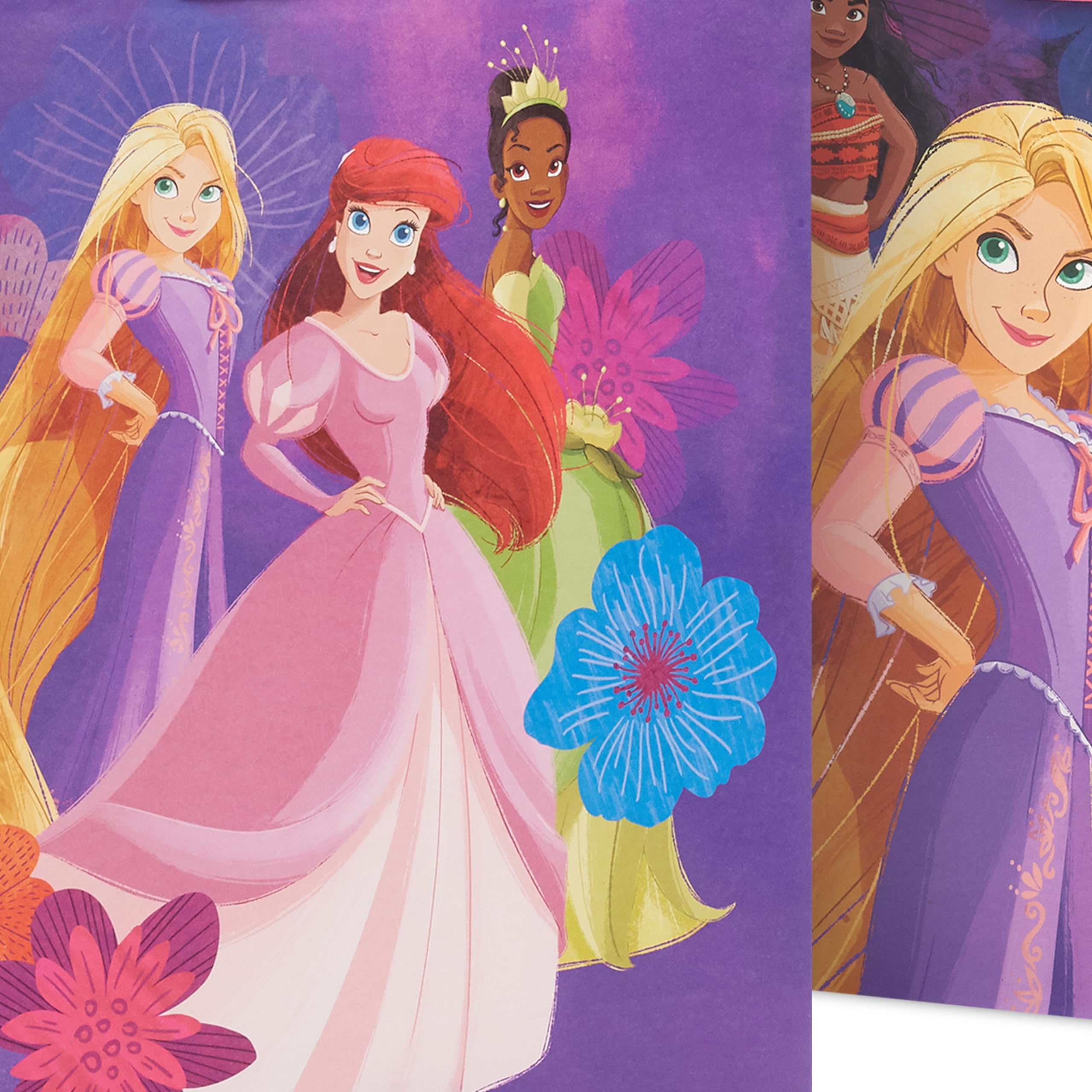 Hallmark Disney Princess Gift Bags (1 Large, 1 Extra Large) Ariel, Tiana, Rapunzel, Moana, Snow White, Belle