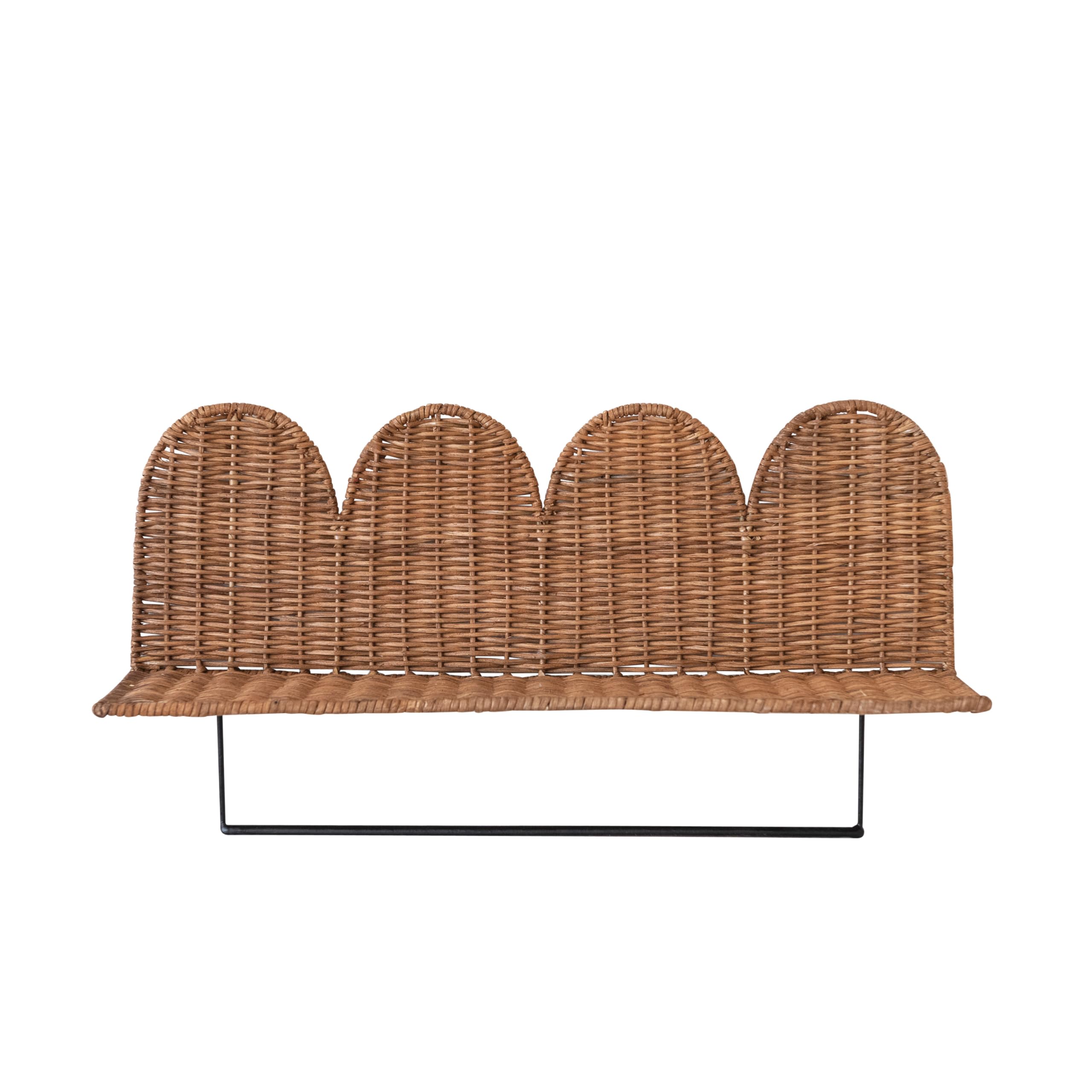 Creative Co-Op Rattan Wicker Wall Shelf with Scalloped Edge and Metal Rod, Natural