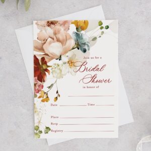 Moonrise Papery Set of 25 Floral Bridal Shower Invitations with Envelopes — Fill-in Style Invites with Envelopes, Greenery Bridal Shower Invitations