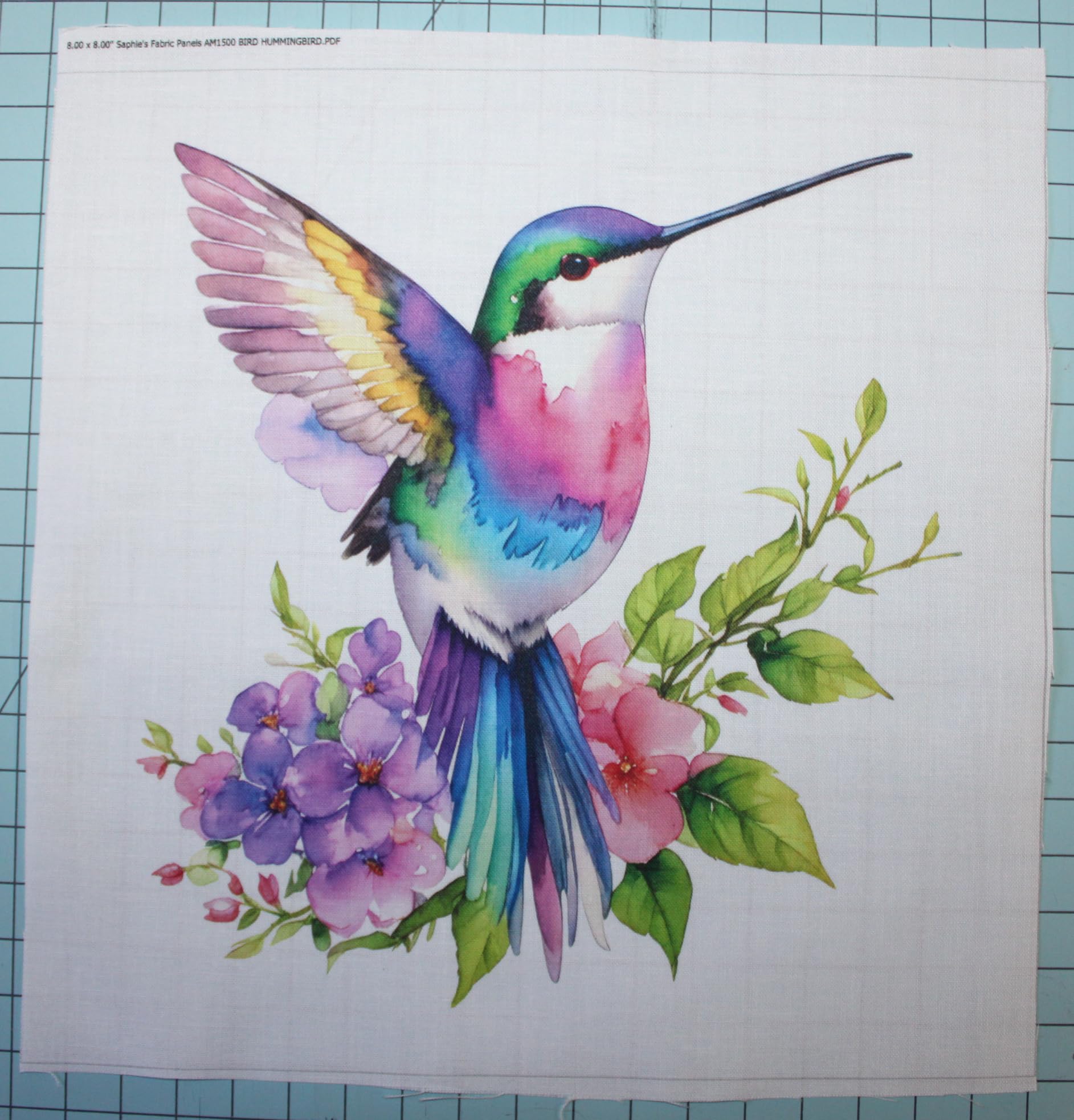 Fabric Panel 14"x14" Hummingbird 100% Cotton Quilting Panel Square AM1500