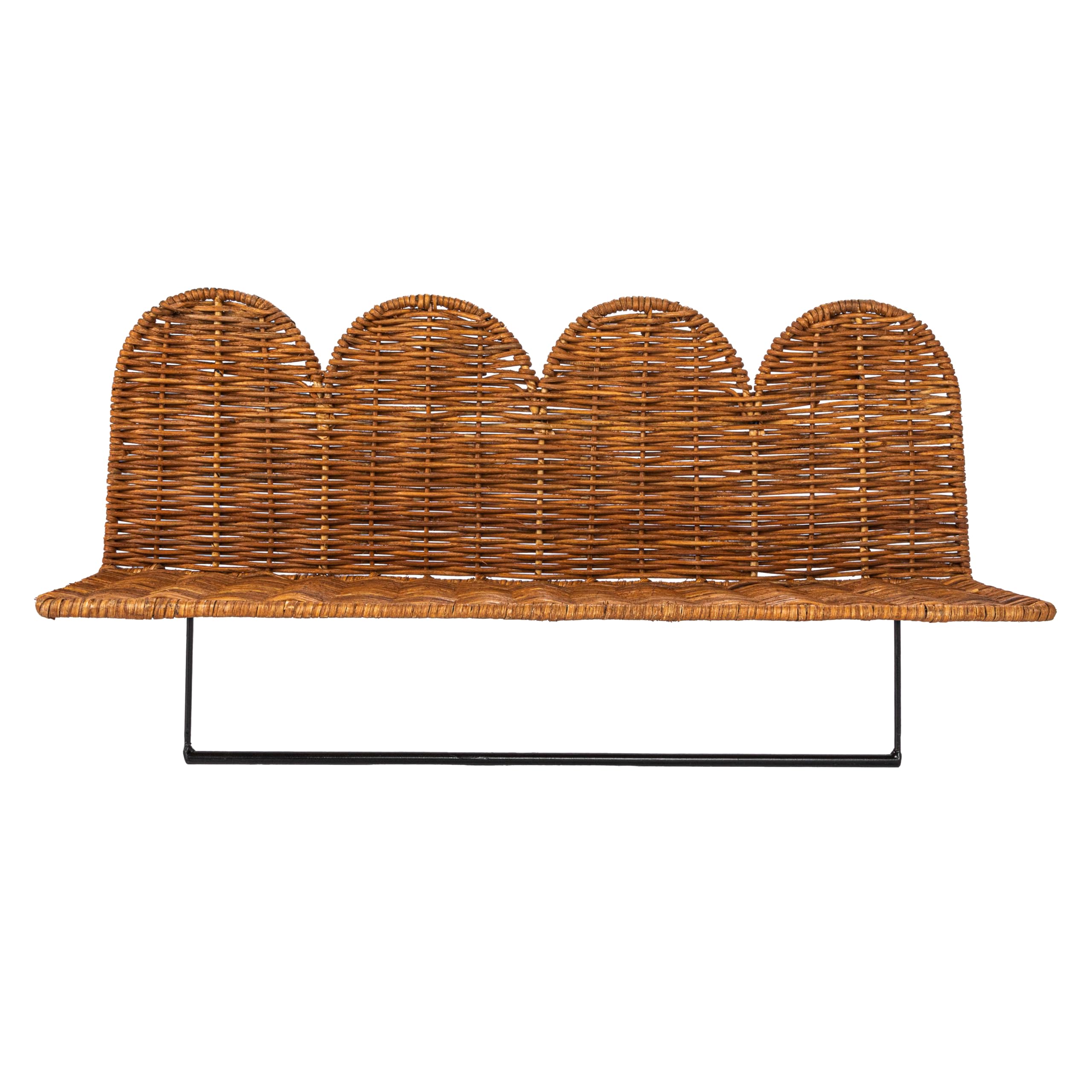 Creative Co-Op Rattan Wicker Wall Shelf with Scalloped Edge and Metal Rod, Natural