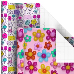 Hallmark Birthday Wrapping Paper Rolls - Flowers, Stripes, Pink, Teal and Black Polka Dots Gift Wrap Paper (Set of 6 Rolls: 180 sq. ft. ttl.)