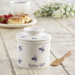 Butter Bell - The Original Butter Bell crock by L Tremain, a Countertop French Ceramic Butter Dish Keeper with Lid for Spreadable Butter, Farmhouse Collection, Honey Bees, Blue & White