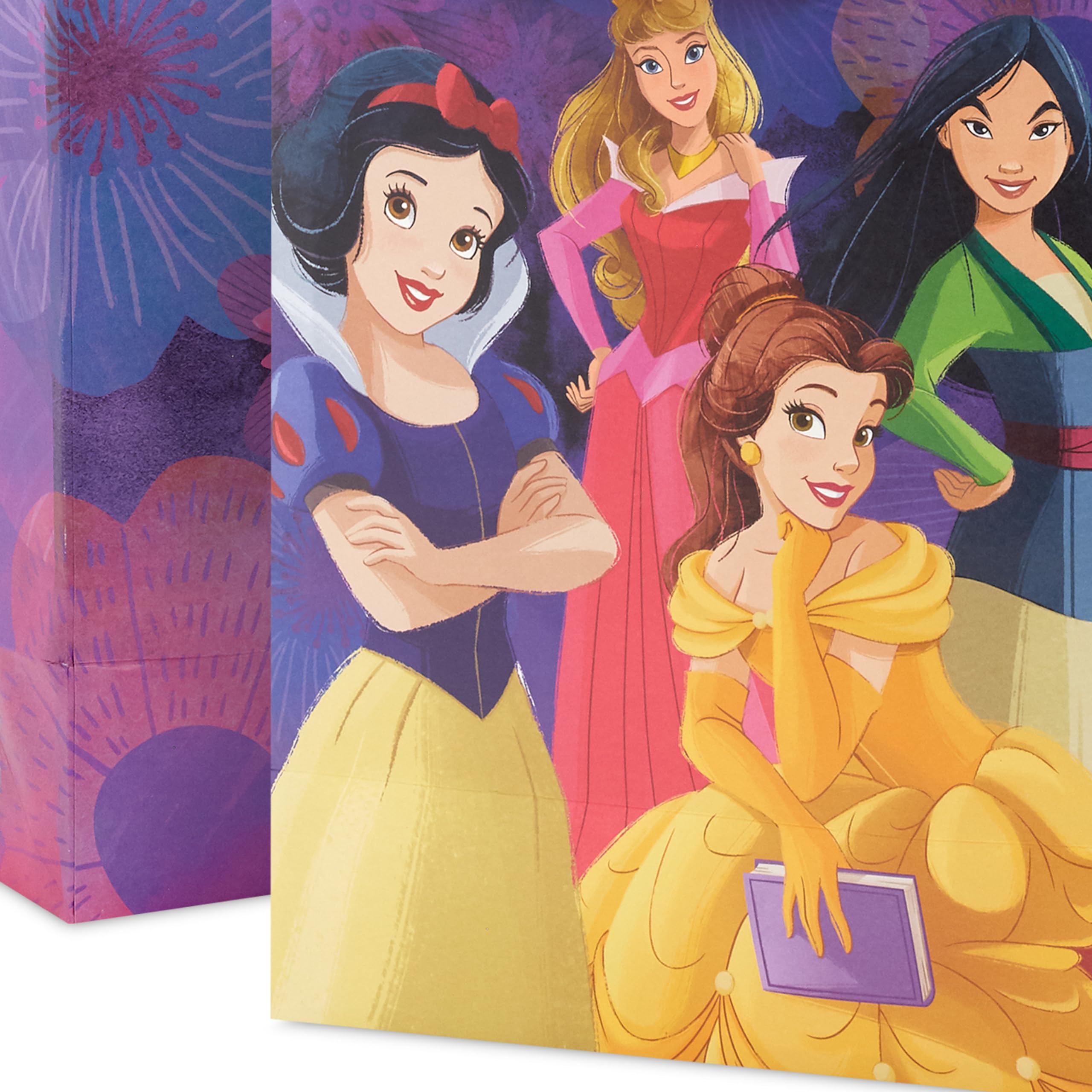 Hallmark Disney Princess Gift Bags (1 Large, 1 Extra Large) Ariel, Tiana, Rapunzel, Moana, Snow White, Belle