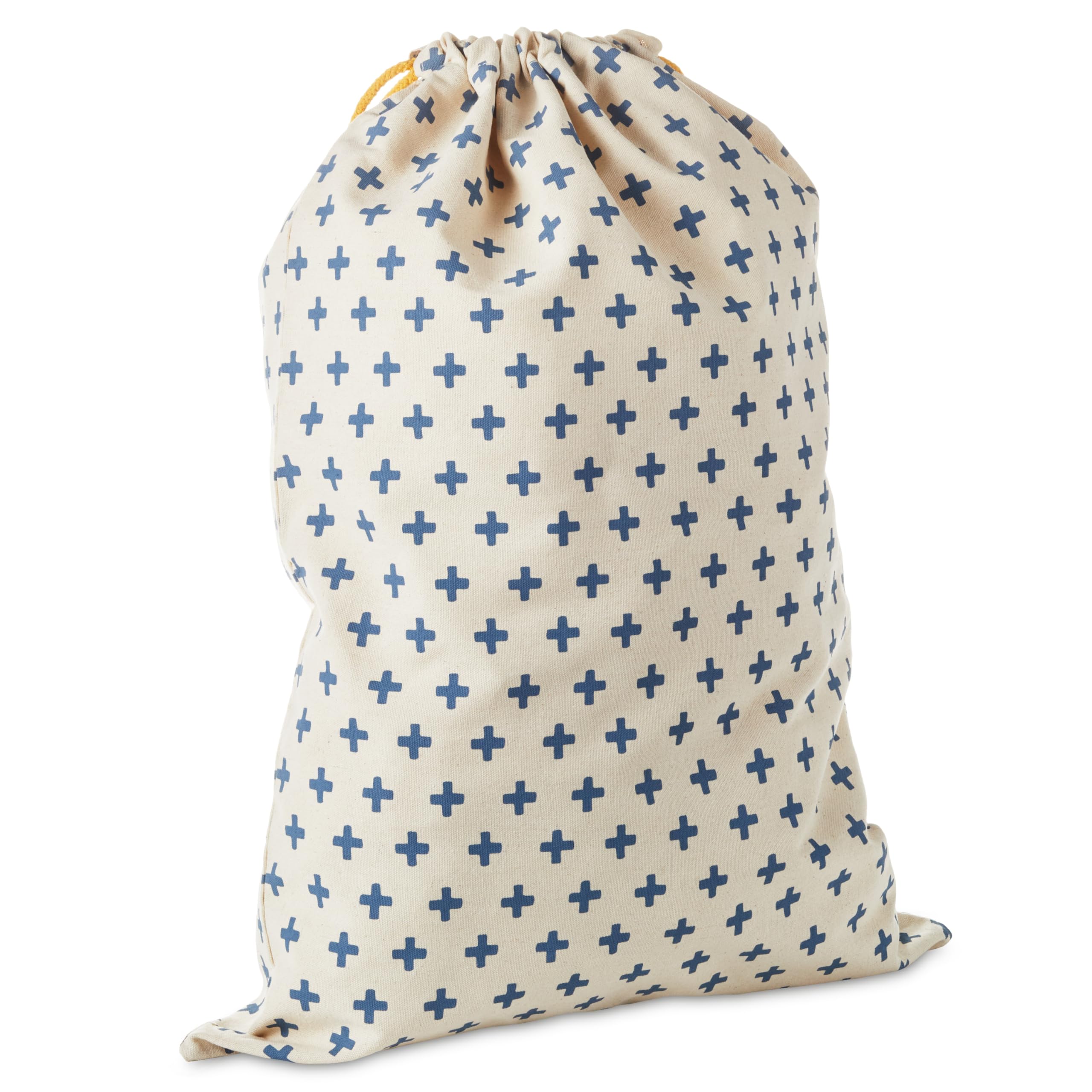 Hallmark 19" Large Canvas Bag with Yellow Drawstring (Ivory and Blue) for Birthdays, Baby Showers, Father's Day