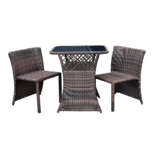 Jeco Inc. 3PC Chair/Table Bistro Set, Brown Outdoor Wicker Furniture, OneSize