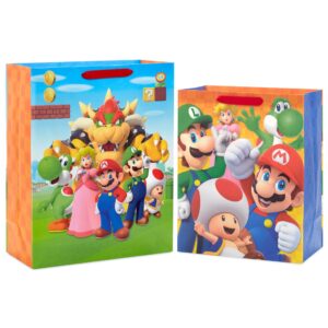 hallmark nintendo super mario brothers gift bags (1 large, 1 extra large) luigi, princess, yoshi, toad