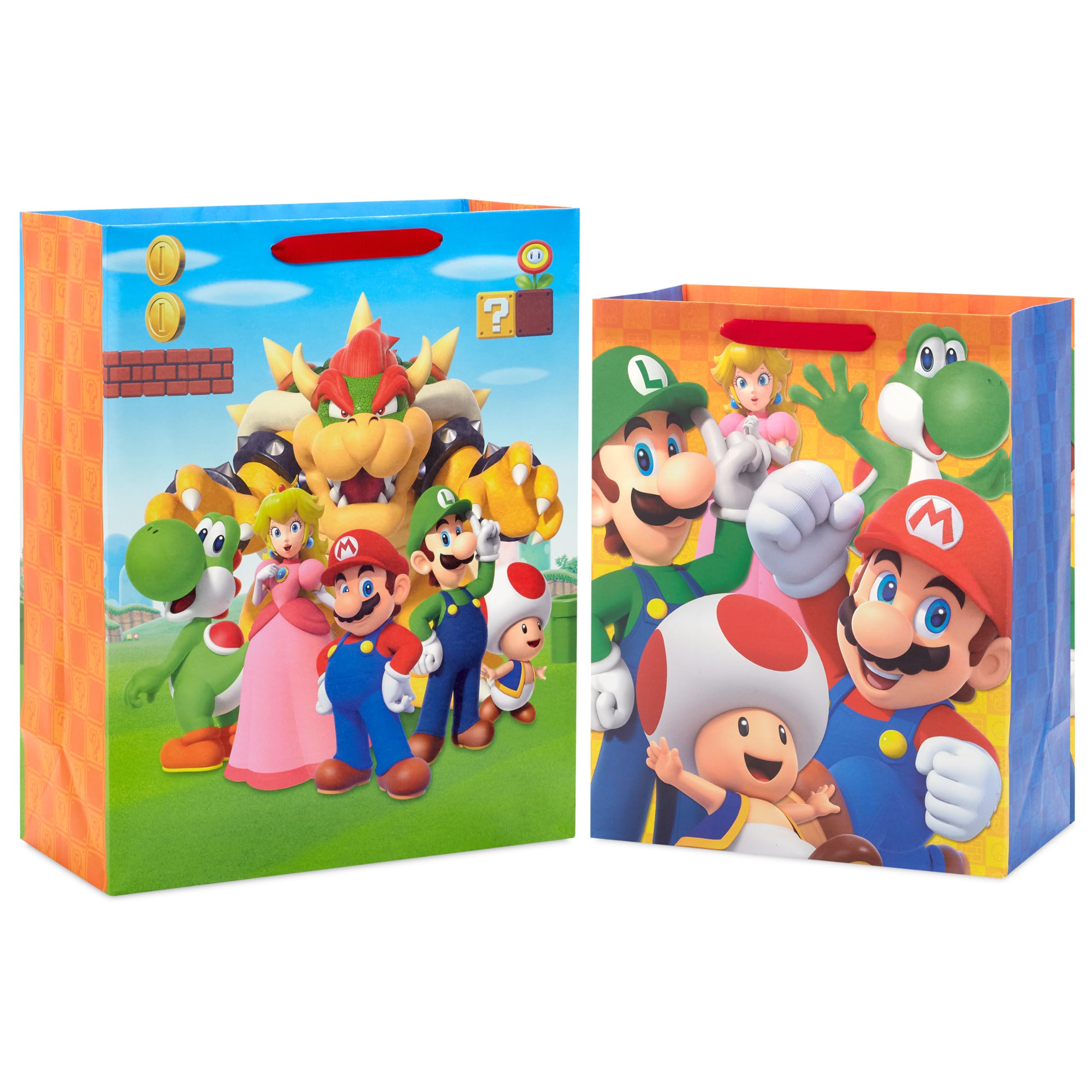 Hallmark Nintendo Super Mario Brothers Gift Bags (1 Large, 1 Extra Large) Luigi, Princess, Yoshi, Toad