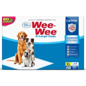 four paws wee-wee superior performance x-large pee pads for dogs - puppy & dog pads for potty training - dog supplies for housebreaking - 28" x 34" (150 count)