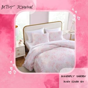 Betsey Johnson - Twin Duvet Cover Set, Luxurious Satin Bedding with Matching Sham, Silky Home Decor for Hair and Skin (Butterfly Garden Pink, Twin)