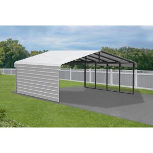 Arrow Carports Galvanized Steel Carport, with 1-Sided Enclosure, Compact Car Metal Carport Kit, 20' x 20' x 7', Eggshell