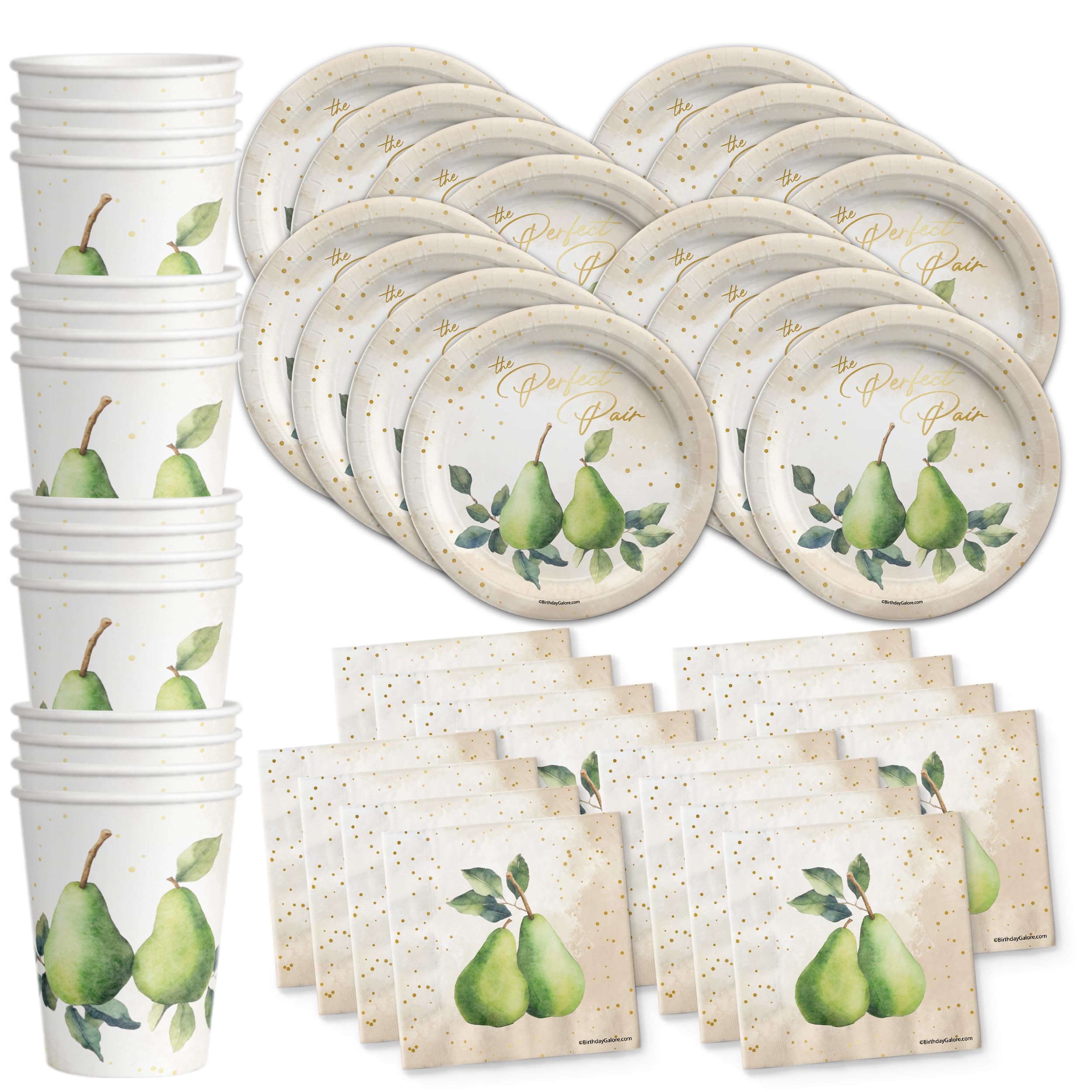 The Perfect Pair Shower Party Supplies - Perfect Pear Twin Baby Shower - Perfect Pear Bridal Shower - Tableware Set Includes Plates Napkins Cups - Kit for 16