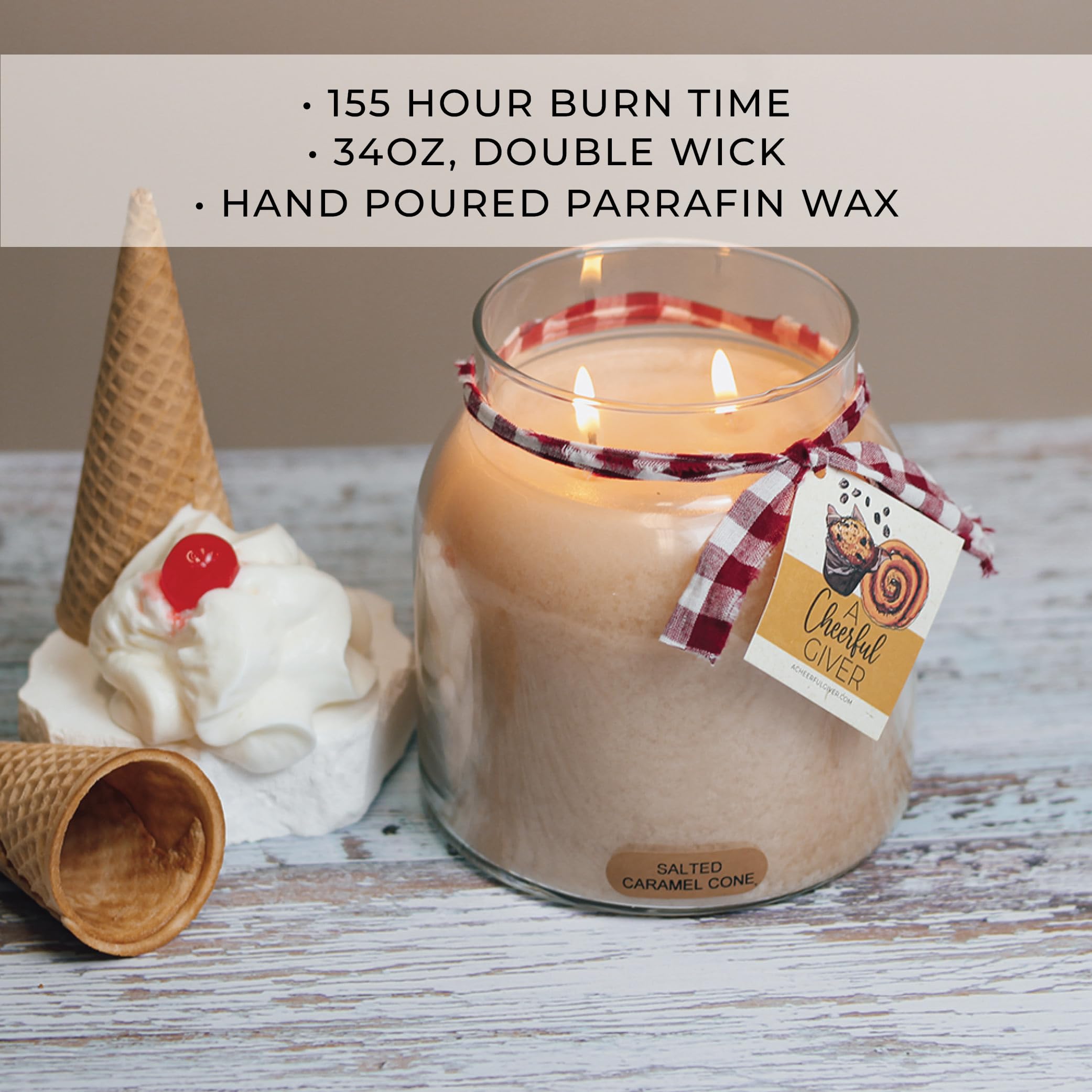 A Cheerful Giver Salted Caramel Cone 34oz Papa Scented Candle Jar with Lid Keepers of The Light 155 Hours of Burn Time, Gift for Women, Orange