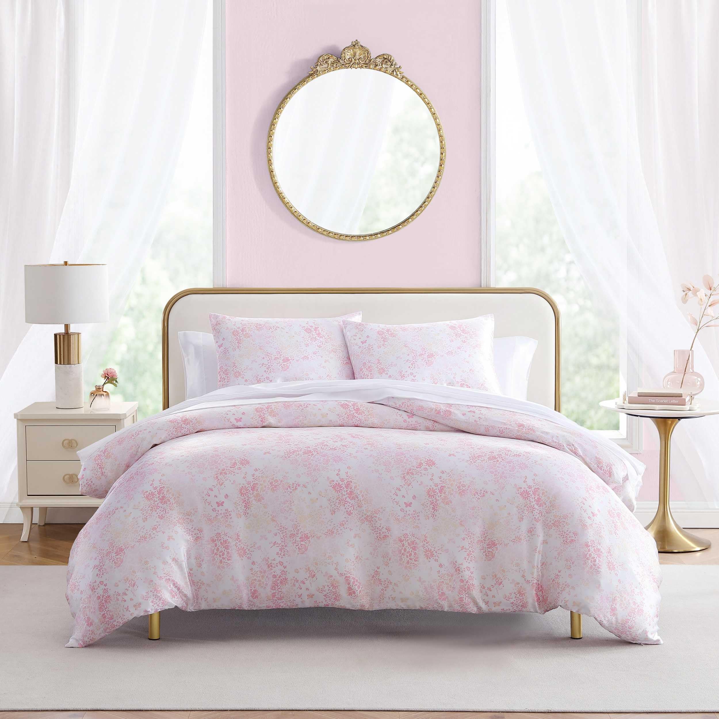 Betsey Johnson - Twin Duvet Cover Set, Luxurious Satin Bedding with Matching Sham, Silky Home Decor for Hair and Skin (Butterfly Garden Pink, Twin)