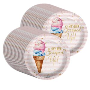 She's Been Scooped Up Scoops Ice Cream Bridal Shower Party Supplies Large 9" Paper Plates in Bulk 32 Piece