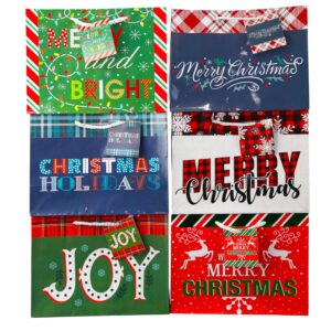 Iconikal Medium Gift Bags With Tissue Paper for Christmas 24-Pack Fun Bright Designs Merry Christmas, Joy, Holidays