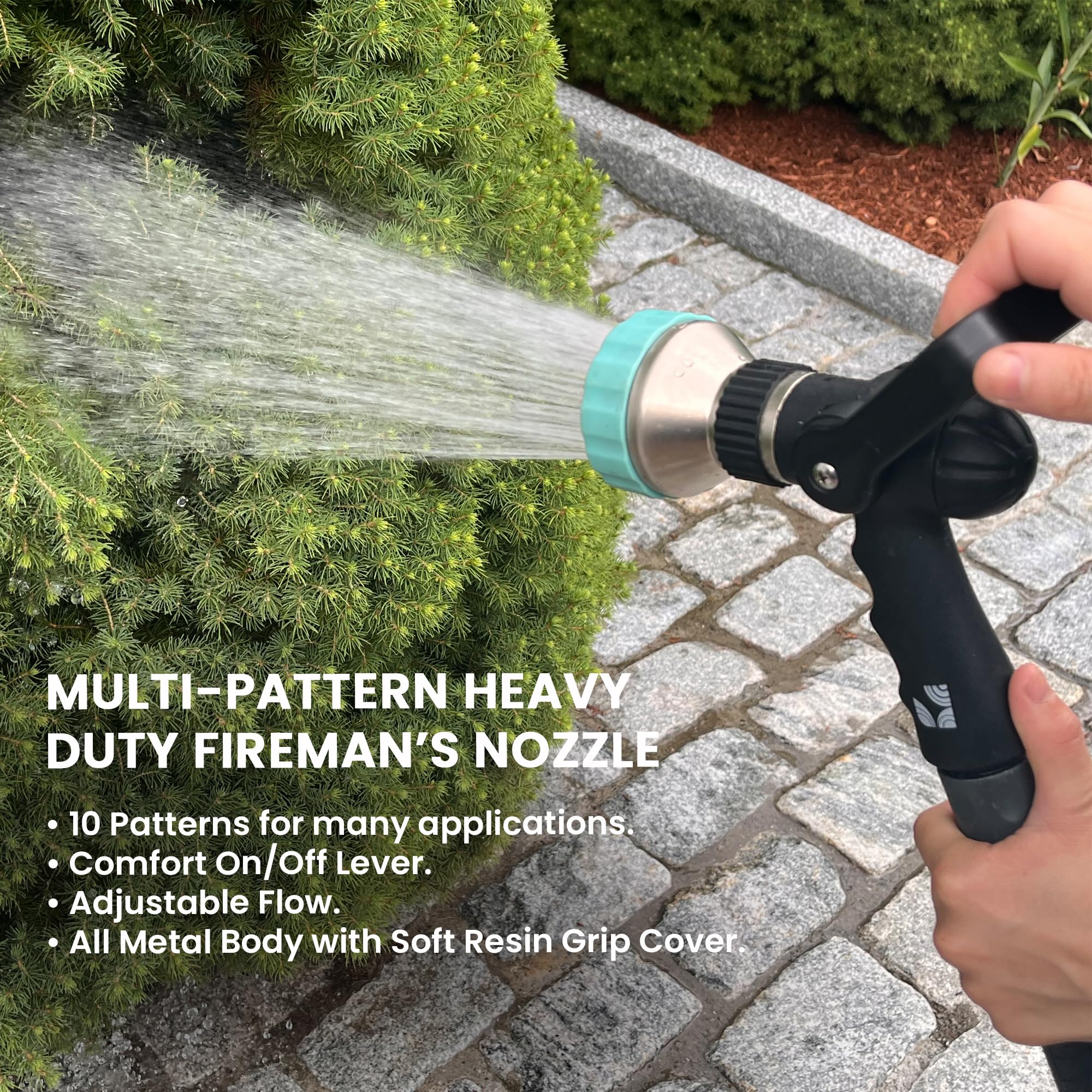 Heavy Duty Metal 10 Pattern Fireman’s Hose Nozzle 500003 with Lever Control and Comfort Grip by New England Garden Tools for Cleaning, Watering Plants & Yards, Washing Cars & Livestock