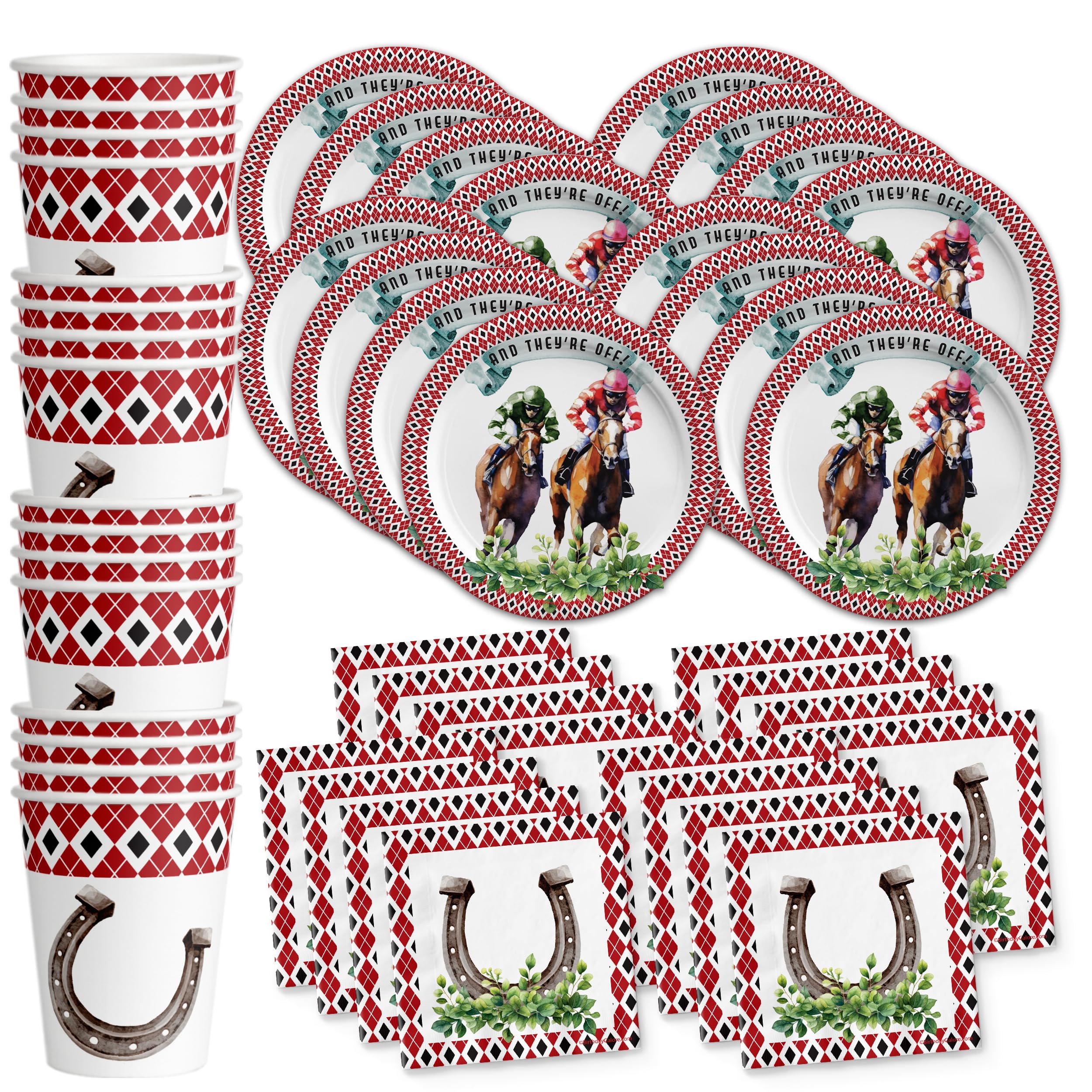 Derby Day Birthday Party Supplies - Kentucky Horse Racing Plates - Horse Bridal Shower - Tableware Set Includes Plates Napkins Cups - Kit for 16