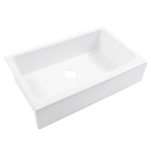 Sinkology Grace Crisp White Fireclay 34 Single Bowl Undermount Farmhouse Apron Kitchen Sink and Drain