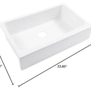 Sinkology Grace Crisp White Fireclay 34 Single Bowl Undermount Farmhouse Apron Kitchen Sink and Drain