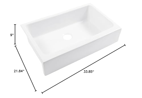 Sinkology Grace Crisp White Fireclay 34 Single Bowl Undermount Farmhouse Apron Kitchen Sink and Drain