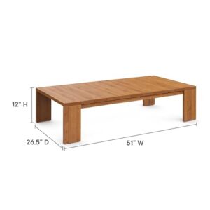 Modway Tahoe Acacia Wood Rectangular Outdoor Patio Coffee Table in Natural - Ideal as Garden Coffee Table or Porch Table