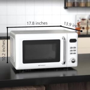 Emerson MWR7020W-N Retro Digital Microwave Oven with Timer & LED Display 700W with 5 Micro Power Levels, 8 Pre-Programmed Settings, Express & Defrost, with Child Safe Lock, 0.7 Cu. Ft, White