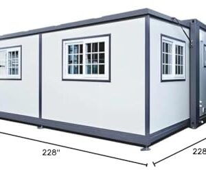 Generic Portable Prefabricated Tiny Home 19x20ft, Mobile Expandable Plastic Prefab House for Hotel, Booth, Office, Guard House, Shop, Villa, Warehouse, Workshop, grey blue