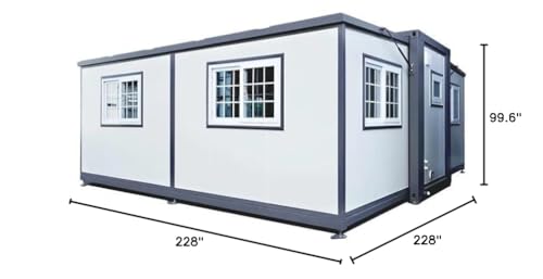 Generic Portable Prefabricated Tiny Home 19x20ft, Mobile Expandable Plastic Prefab House for Hotel, Booth, Office, Guard House, Shop, Villa, Warehouse, Workshop, grey blue