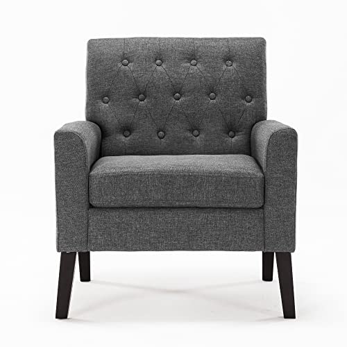 LUE BONA Upholstered Linen Accent Chair 18.5" H, Comfy Living Room Chair with Arms, Button Tufted Arm Chairs, Modern Armchair for Small Space, Bedroom, Living Room, Carbon Gray