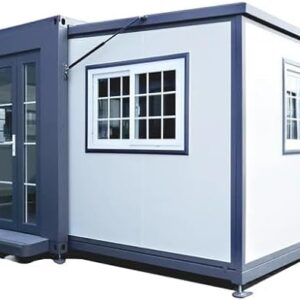 Generic Portable Prefabricated Tiny Home 19x20ft, Mobile Expandable Plastic Prefab House for Hotel, Booth, Office, Guard House, Shop, Villa, Warehouse, Workshop, grey blue