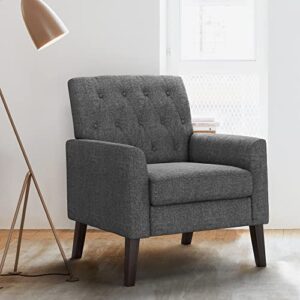 lue bona upholstered linen accent chair 18.5" h, comfy living room chair with arms, button tufted arm chairs, modern armchair for small space, bedroom, living room, carbon gray