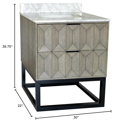 Kitchen Bath Collection Henley 30-inch Bathroom Vanity (Carrara/Gray Oak): Includes Gray Oak Cabinet with Authentic Italian Carrara Marble Countertop and White Ceramic Sink