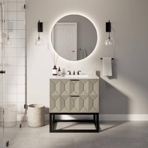 Kitchen Bath Collection Henley 30-inch Bathroom Vanity (Carrara/Gray Oak): Includes Gray Oak Cabinet with Authentic Italian Carrara Marble Countertop and White Ceramic Sink