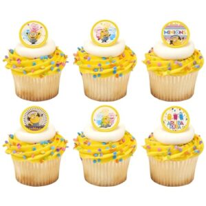 decopac despicable me™ celebrations cupcake rings, 24 minions cupcake decorations, 6 minion designs on yellow rings - 24 pack