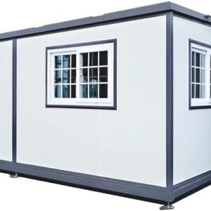 Generic Portable Prefabricated Tiny Home 19x20ft, Mobile Expandable Plastic Prefab House for Hotel, Booth, Office, Guard House, Shop, Villa, Warehouse, Workshop, grey blue