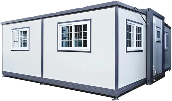 Generic Portable Prefabricated Tiny Home 19x20ft, Mobile Expandable Plastic Prefab House for Hotel, Booth, Office, Guard House, Shop, Villa, Warehouse, Workshop, grey blue