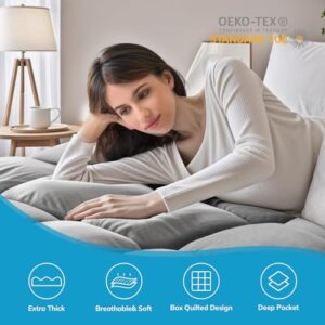 Cal King Mattress Topper, Extra Thick Mattress Pad Cover for Back Pain with Soft Down Alternative Fill, Cooling Breathable Pillow Top Protector with 8-21 Inch Deep Elastic Pocket (72x84 Inches, Grey)