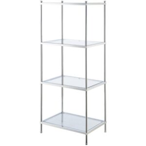 pemberly row modern four-tier tower/clear glass with chrome metal