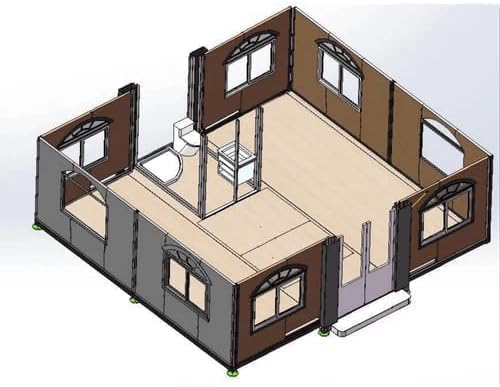 Generic Portable Prefabricated Tiny Home 19x20ft, Mobile Expandable Plastic Prefab House for Hotel, Booth, Office, Guard House, Shop, Villa, Warehouse, Workshop, grey blue