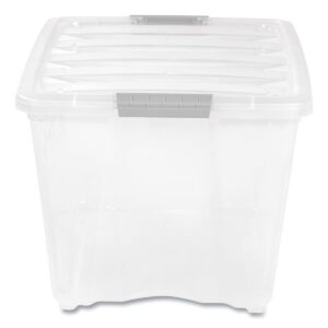 22 x 16.5 x 13.03 in. 54 qt. stack & pull latching flat lid storage bin clear & grey