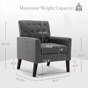 LUE BONA Upholstered Linen Accent Chair 18.5" H, Comfy Living Room Chair with Arms, Button Tufted Arm Chairs, Modern Armchair for Small Space, Bedroom, Living Room, Carbon Gray