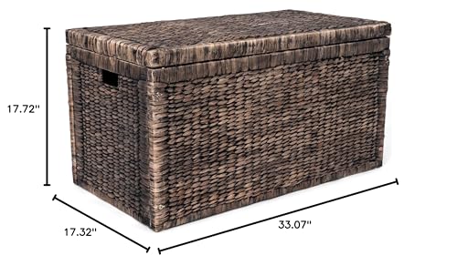 Finch Wicker Trunk - Vintage and Boho style Chest to store Blanket and toys, Ideal for Living Room, Bedroom, Kids Room, Wooden Frame with Water Hyacinth Woven Construction, Brown