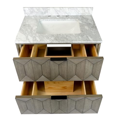 Kitchen Bath Collection Henley 30-inch Bathroom Vanity (Carrara/Gray Oak): Includes Gray Oak Cabinet with Authentic Italian Carrara Marble Countertop and White Ceramic Sink