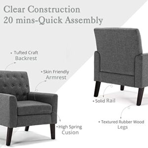 LUE BONA Upholstered Linen Accent Chair 18.5" H, Comfy Living Room Chair with Arms, Button Tufted Arm Chairs, Modern Armchair for Small Space, Bedroom, Living Room, Carbon Gray