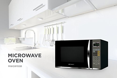 Emerson MWG9115SB-N Microwave Oven with Griller, Timer & LED Display 1100W, 11 Power Levels, 9 Pre-Programmed Settings, Removable Glass Turntable with Child Save Lock, 1.2 Cu. Ft, Stainless Steel