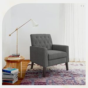 LUE BONA Upholstered Linen Accent Chair 18.5" H, Comfy Living Room Chair with Arms, Button Tufted Arm Chairs, Modern Armchair for Small Space, Bedroom, Living Room, Carbon Gray