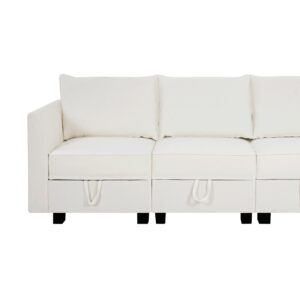 Naomi Home Elizabeth Modular Sectional Sofa with Storage L Shaped Modular Sofa 4-Seater Sectional Couch for Living Room, White Down, Linen